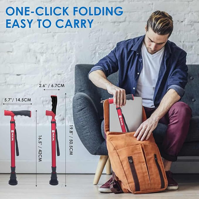 One-Button Telescopic Folding Walking Cane (Anchor Series) – Like an Umbrella | Compact, Lightweight & Travel-Friendly Folding Cane, Adjustable, All-Terrain Tips, Elegant Muted Tones