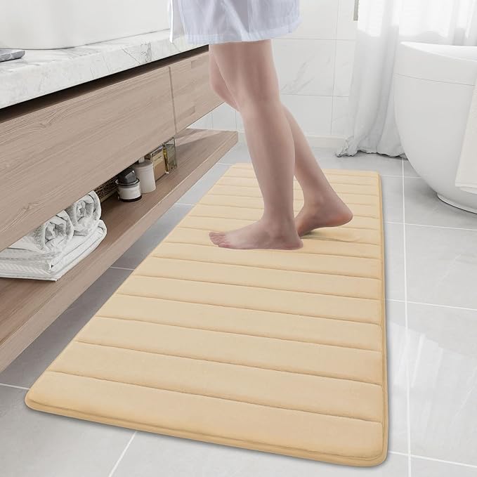 Buganda Memory Foam Bath Mat, 59" x 20", Ultra Soft and Non-Slip Bathroom Rugs, Water Absorbent and Machine Washable Bath Rug Runner for Bathroom, Shower, and Tub, Gold