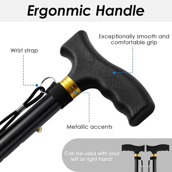Walking Cane PANZHENG Cane for Man/Woman | Mobility & Daily Living Aids | 5-Level Height Adjustable Walking Stick | Comfortable Plastic T-Handle Portable Walking Stick Folding Cane