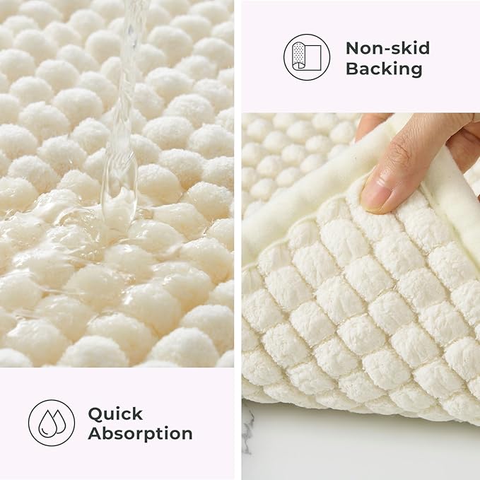 FRESHMINT Thick Chunky Chenille Bathroom Rug 17"x24", Non Slip Bath Mat, Soft Bathroom Decor, Cute Shower Mat, Water Absorbent, Washable, Cream White