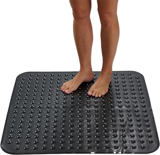 ENKOSI Extra Large Square Non Slip Shower Mat - 31 x 31-inch XL Bathroom Shower Mat - Square Shower Matts for Shower Stall Floors | Secure Suction Cups and Drain Holes (31x31 Charcoal)