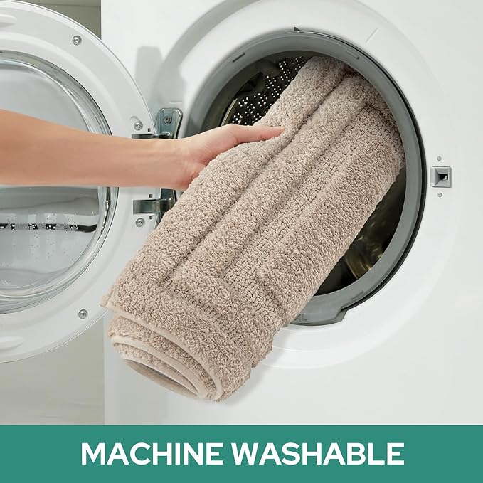 HOMEIDEAS Bathroom Rugs Sets 2 Piece, Super Soft and Absorbent Non Slip Microfiber U-Shaped Toilet Bath Mat Set (20"x32"+U20 x24, Beige)