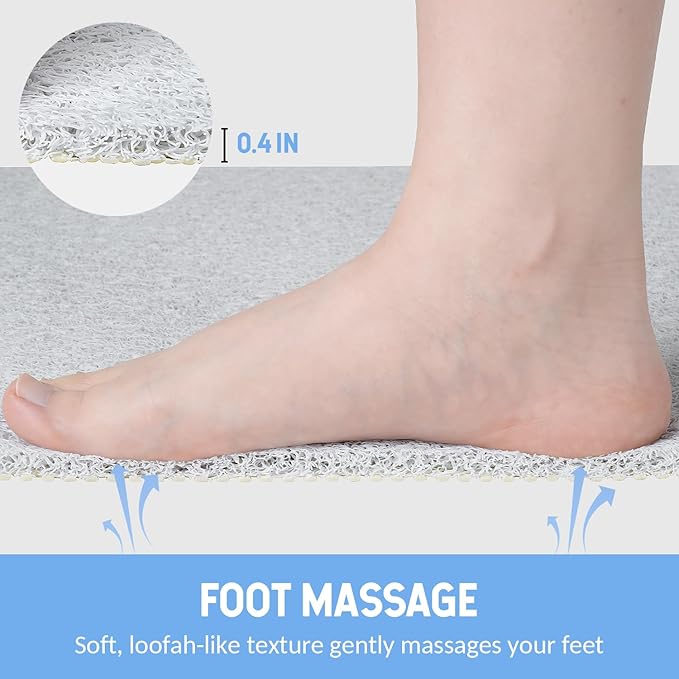 Non-Slip Bathtub Mat, Anti Slip Shower Mat, Fast Drying Bathtub Mats, Foot Scrubber Mat, Anti Slip Mat for Tub, Floor, Bathroom, Kitchen, Home, Hotel (White 32"×17")