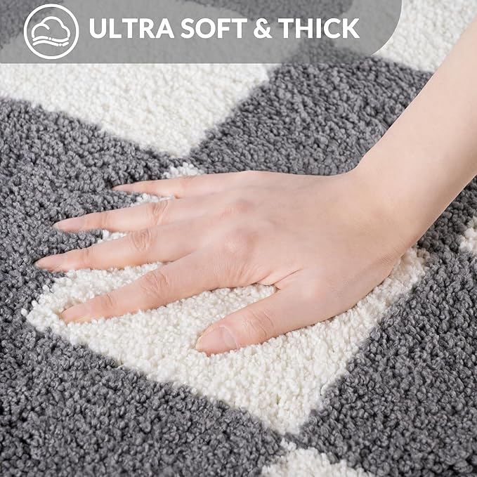 Exclusivo Mezcla Bathroom Rugs Mat 17x24, Extra Soft Non Slip Absorbent Water Microfiber Bath Rugs, Machine Washable Quick Dry Bath Mats for Bathroom Floor, Shower, Home Decor, Checkered Grey