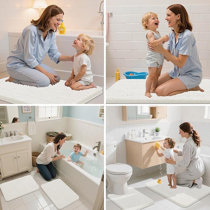 Arotive Bathroom Rugs 24x16, Extra Soft Absorbent Shaggy Chenille Bath Rugs, Machine Washable Rubber Backing Non-Slip Bath Mats for Bathroom Floor Tub and Shower, Home Decor Accessories, Ivory