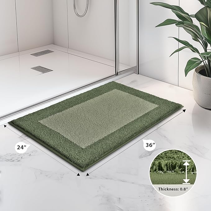 Bathroom Rugs 24" x 36", Non-Slip Extra Soft Absorbent Bath Rugs, Machine Washable Quick Dry Bath Mats for Bathroom Floor, Shower, Bathtub and Sink, Sage Green & Budding Green