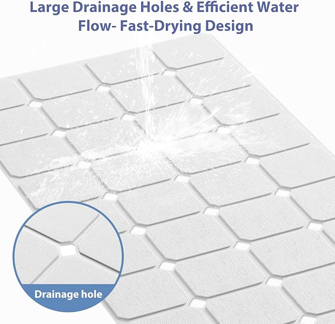 Bathtub Mat Non Slip Silicone Foldable Extra Long Tub Mat Strong Suction Cups & Large Drain Holes, Durable,Machine Washable for Smooth Surfaces Shower Mat, Ideal for Families Beige,15"x40" White