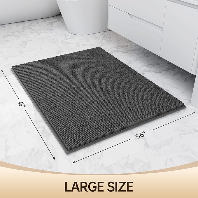 Amyracel Bathroom Rug Mat 36x48, Thick Soft Quick Dry Absorbent Chenille Bath Rug, Rubber Back Non Slip Machine Washable Bath Mat for Bathroom Shower Tub Floor