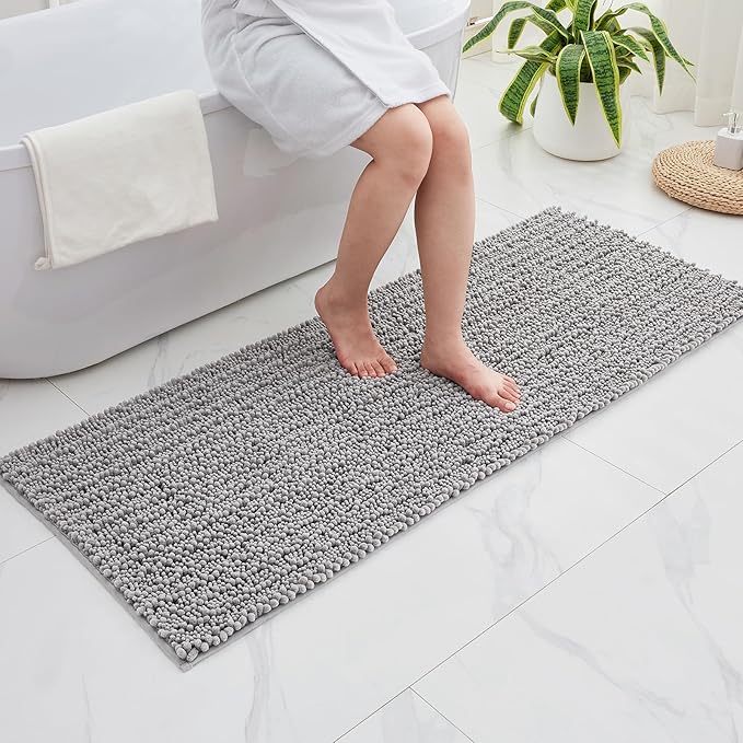 Bathroom Runner Rug 24x55 Non Slip Washable Long Bath Mat for Tub Thick Soft Absorbent Bathroom Floor Mat Large Chenille Bath Rug for Shower, Grey