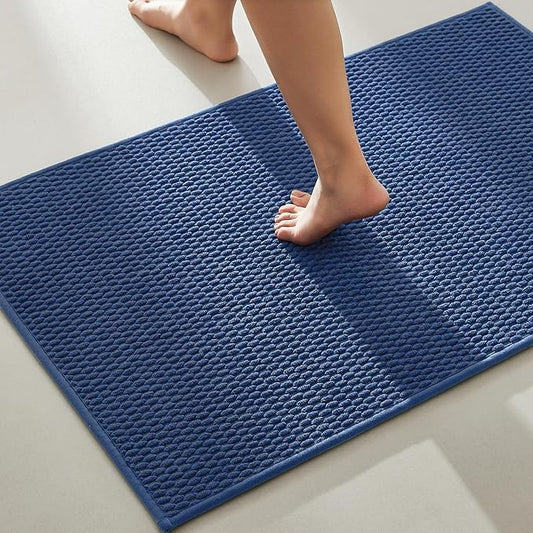 Bathroom Rugs Non Slip Washable, Super Absorbent Thin Bath Mat Quick Dry Low Pile Bathroom Rug, Navy Blue 24"x47"