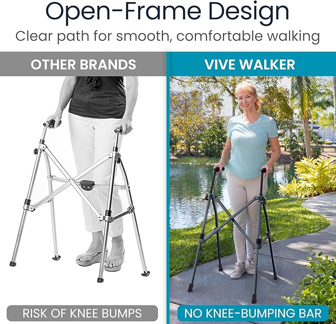 Vive Lightweight Folding Walker for Seniors - Narrow Foldable Rolling Walker for Small Spaces- Compact & Collapsible for Travel - with Wheels, Mobility Support, Portable- Weighs Only 5.5 Pounds