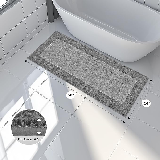 Bathroom Rugs 24" x 60", Non-Slip Extra Soft Absorbent Bath Rugs, Machine Washable Quick Dry Bath Mats for Bathroom Floor, Shower, Bathtub and Sink, Grey & Dark Grey