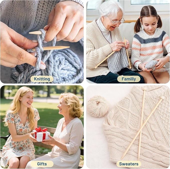 Aeelike 18 Pairs Bamboo Knitting Needles Set - 10 Inches Wooden Knitting Needles Single Point with Roll Bag - Portable Knittings Needle Set for Beginners (2mm - 10mm)