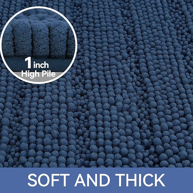 Bcoimo 44"×24" Chenille Bath Mat – Non-Slip with Backing Bath Rug Ultra-Absorbent and Machine Washable Bathroom Mat Quick-Dry Design. Ideal for Bathroom and Tub Areas