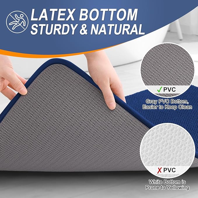 OLANLY Thick Memory Foam Bath Mat Rug 36x24, Extra Soft Absorbent Bathroom Rug, Quick Dry Bath Mats, Non-Slip, Machine Washable Carpet for Bathroom, Tub and Shower, Home Decor Accessories, Navy