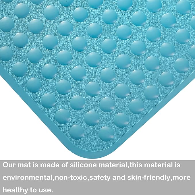 Yanzifly Bathtub Mat Non Slip Bath Mat for Tub Silicone Soft Bath Tub Mat Non Slip Shower Mats, Suction Cups Bath Tub Anti Slip Matt for Family Use, Machine Washable- Blue