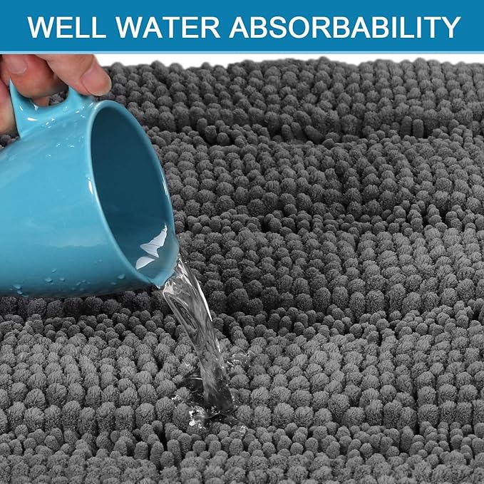 H.VERSAILTEX Bathroom Rugs Bath Rug Set 2 Piece Bathroom Contour Rug Toilet Mat Sets Non Slip Contour Bath Rug Ultra Thick Water Absorbent Striped Bath Mats Washable(47" x 17" Plus 20" x 20" U, Grey)