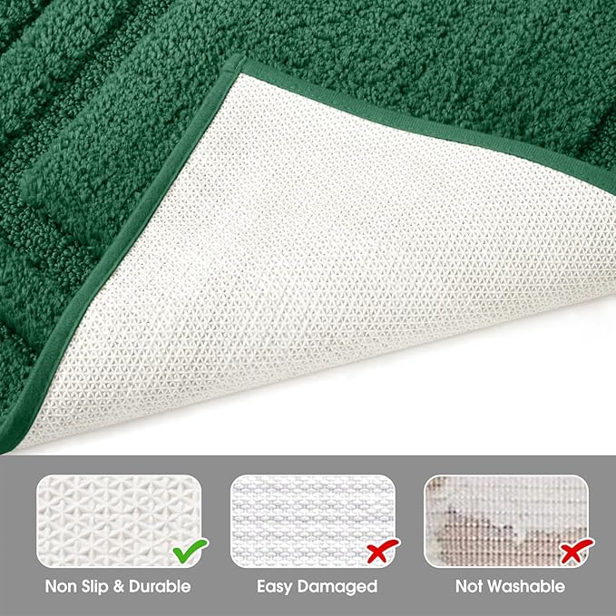 HOMEIDEAS Bathroom Rugs Sets 2 Piece, Super Soft and Absorbent Non Slip Microfiber U-Shaped Toilet Bath Mat Set (20"x32"+U20 x24, Dark Green)