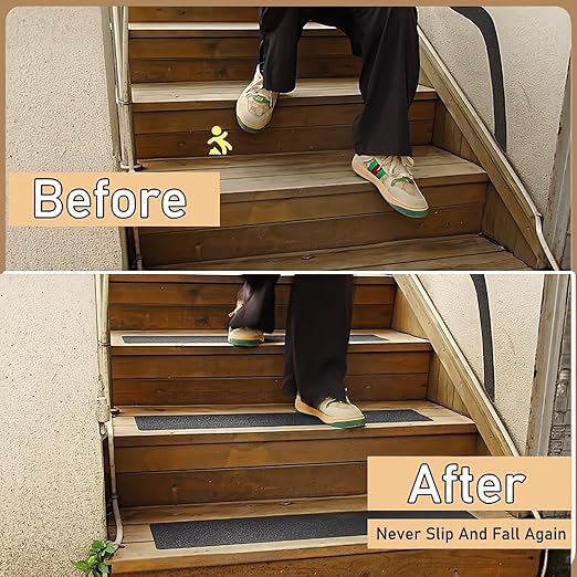 CHUANGSEED 12-Pack Non-Slip Stair Traction Tape 4''x30'' -80 Grit Outdoor Treads Grip Tape- Waterproof Heavy Duty Anti Skid Strips for Steps,Deck,Staircase