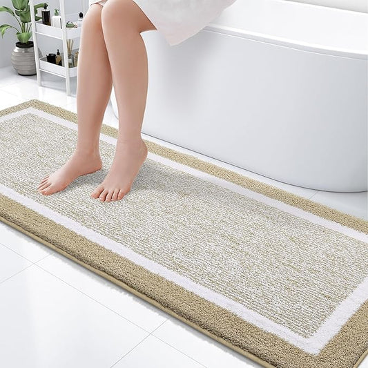 OLANLY Bathroom Rugs 70x24, Extra Soft and Absorbent Microfiber Bath Mat, Non-Slip, Machine Washable, Quick Dry Shaggy Bath Carpet, Suitable for Bathroom Floor, Tub, Shower (Long, Beige)