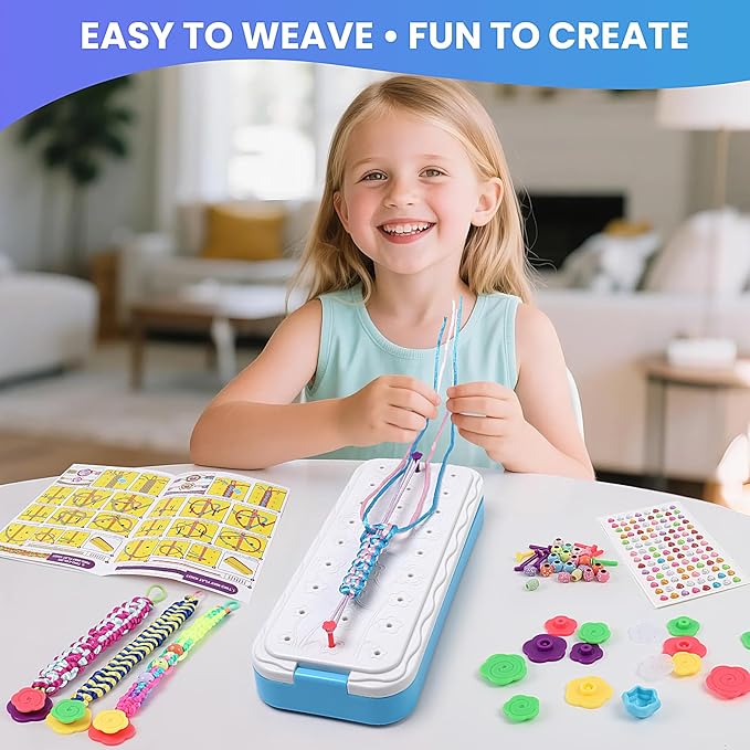 DDAI Friendship Bracelet Making Kits Crafts - Arts & Crafts for Kids Ages 8–12 - Birthday Gifts for 7 9 10 11 12 Years Old Girls Toys, String Bracelet Maker Loom Box for Kids, DIY Gem Stickers