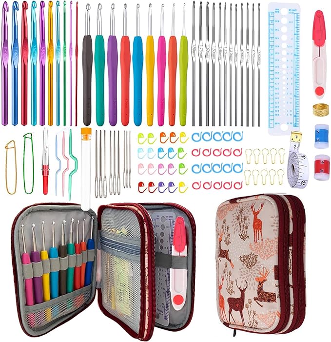 Weabetfu 102pcs Crochet Hooks Set Crochet Hook Kit with Case Ergonomic Crochet Needles for Arthritic Hands and Crochet Accessories Complete Crochet Set for Beginners & Experieced Lovers