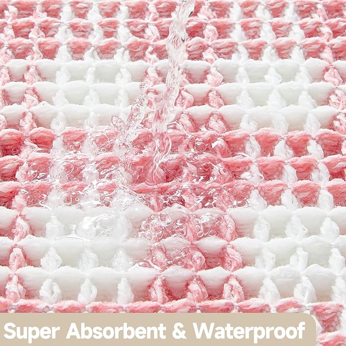 Waffle Bath Mat, Boho Bathroom Rugs Non Slip Washable Absorbent Checkered Bathroom Mat Quick Dry Cute Bath Mat, 24"x16" Pink and White