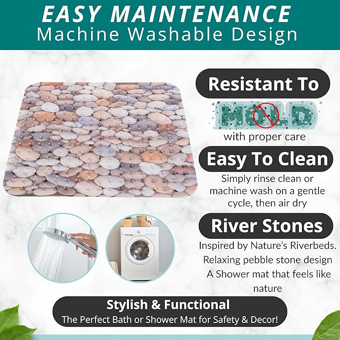 ENKOSI Extra Large Square Non Slip Shower Mat - 31 x 31-inch XL Bathroom Shower Mat - Square Shower Mats for Shower Stall Floors | Secure Suction Cups and Drain Holes (31x31 Pebble Stone)