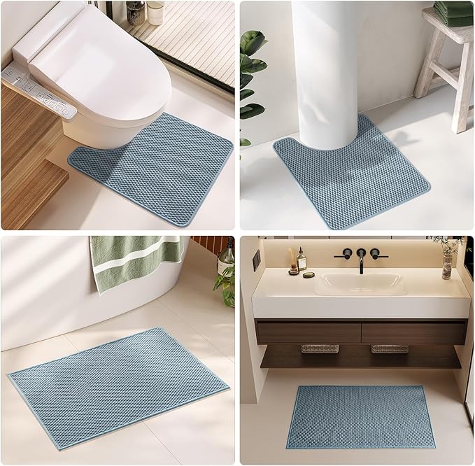 Bathroom Rugs Non Slip Washable, Super Absorbent Thin Bath Mat Small Quick Dry Low Pile Bathroom Rug, Debim Blue 20"x30"