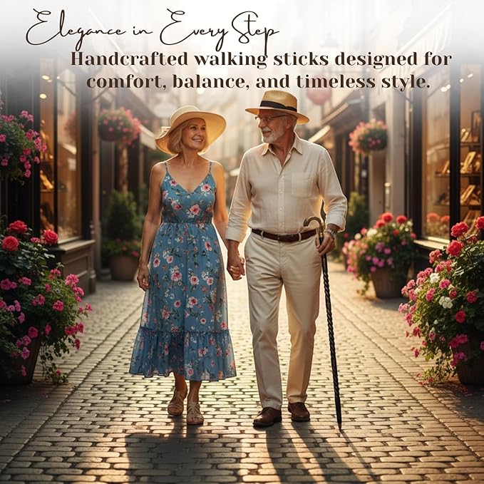 All Black Snake Handle Spiral Wooden Walking Cane