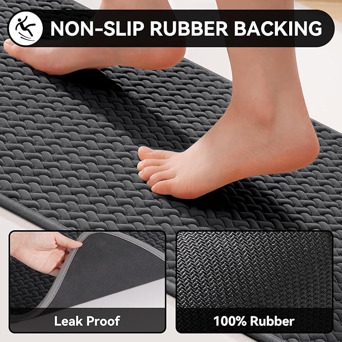 Bathroom Rugs Non Slip, Extra Soft Absorbent Quick Dry Bath Mats, Foam Weave Texture Thin Bath Rugs Washable with Rubber Backing, 24" x 48“