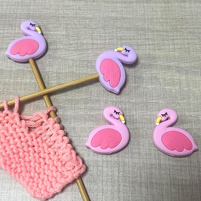 SPANSEE 4 PCS Flamingo Knitting Needle Stoppers, Knitting Needle Point Protectors, Knitting End Caps, Needle Hugger, Stitch Stoppers, Knitting Supplies fit Size 3-11 (3.25mm-8mm) Needles