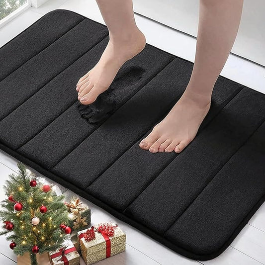 Buganda Memory Foam Bath Mat, 24" x 16", Ultra Soft and Non-Slip Bathroom Rugs, Water Absorbent and Machine Washable Bath Rug for Bathroom, Shower, and Tub, Black