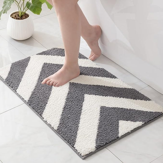 Exclusivo Mezcla Bathroom Rugs Mat 20x30, Extra Soft Non Slip Absorbent Water Microfiber Bath Rugs, Machine Washable Quick Dry Bath Mats for Bathroom Floor, Shower, Home Decor, Striped Grey