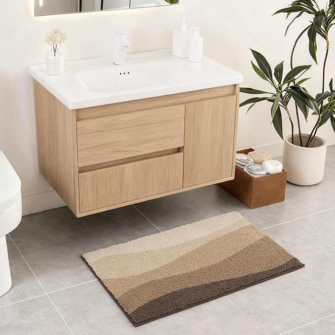 Exclusivo Mezcla Bathroom Rugs Mat 20x30, Extra Soft Non Slip Absorbent Water Microfiber Bath Rugs, Machine Washable Quick Dry Bath Mats for Bathroom Floor, Shower, Home Decor, Waved Camel