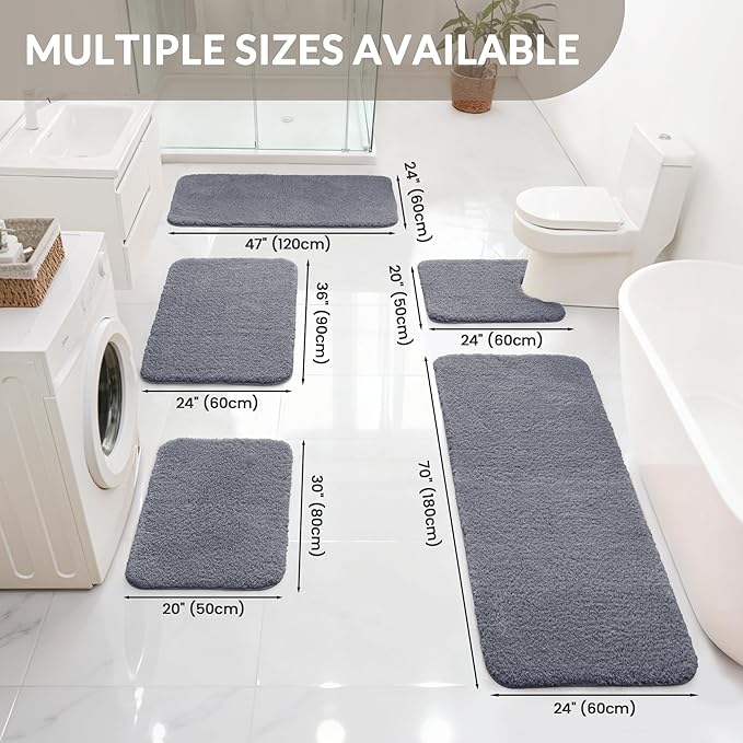 Exclusivo Mezcla Bathroom Rugs Mat 24x47, Extra Soft Non Slip Absorbent Water Microfiber Bath Rugs, Machine Washable Quick Dry Bath Mats for Bathroom Floor, Shower, Home Decor, Solid Grey