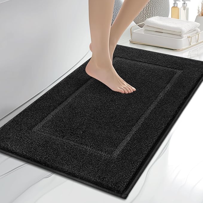 Bathroom Rugs 20" x 30", Non-Slip Extra Soft Absorbent Bath Rugs, Machine Washable Quick Dry Bath Mats for Bathroom Floor, Shower, Bathtub and Sink, Black