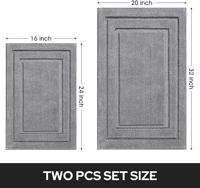 HOMEIDEAS Bathroom Rugs Sets 2 Piece, Super Soft and Absorbent Non Slip Microfiber Machine Washable Bath Mat Set (20" x 32" + 16" x 24", Grey)