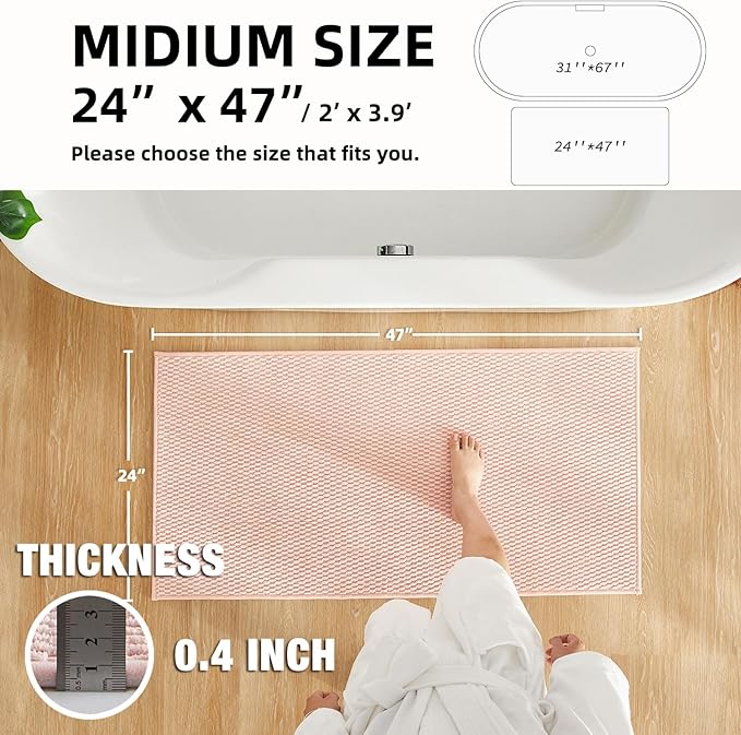 Bathroom Rugs Non Slip Washable, Super Absorbent Thin Bath Mat Quick Dry Low Pile Bathroom Rug, Pink 24"x47"