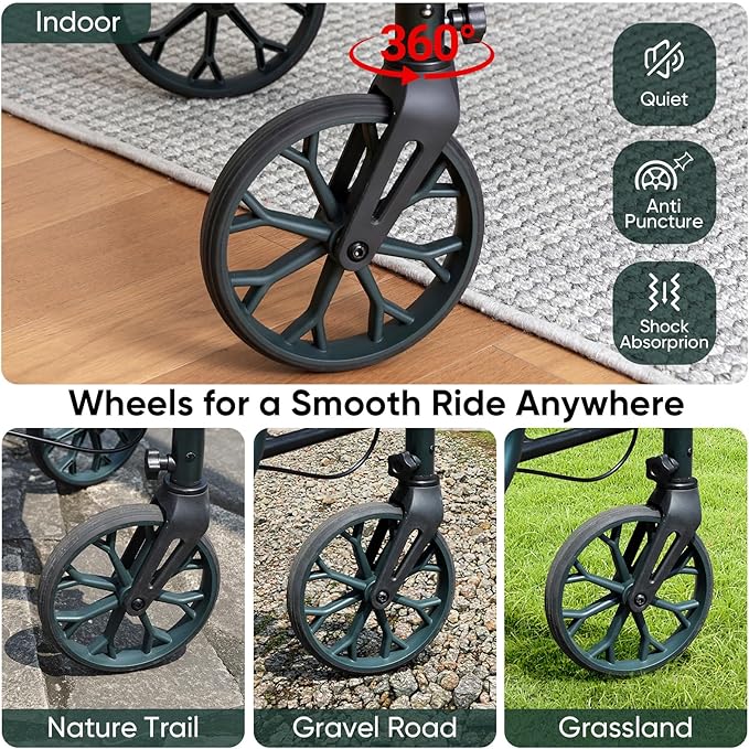 Titan Foldable Rollator Walkers with Seat, 7-Level Adjustable Handles Height, Reliable Parking & Braking System, Easy to Assemble and Use with Cane Holder & Storage Bag, 8" Big Wheels