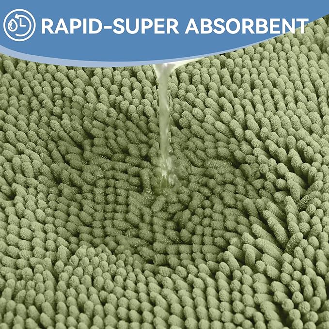 Bcoimo 30"×20" Absorbent Bath Mat, Non-Slip with Backing Chenille Bath Rug and Machine Washable Bathroom Mat Quick-Dry Design. Ideal for Bathroom and Tub Areas