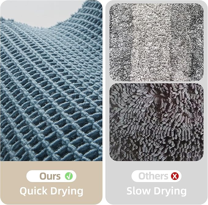 Waffle Runner Rug Bathroom, Long Boho Bathroom Rugs Non Slip Washable Super Absorbent Quick Dry Farmhouse Bath Decor, 60"x24" Denim Blue