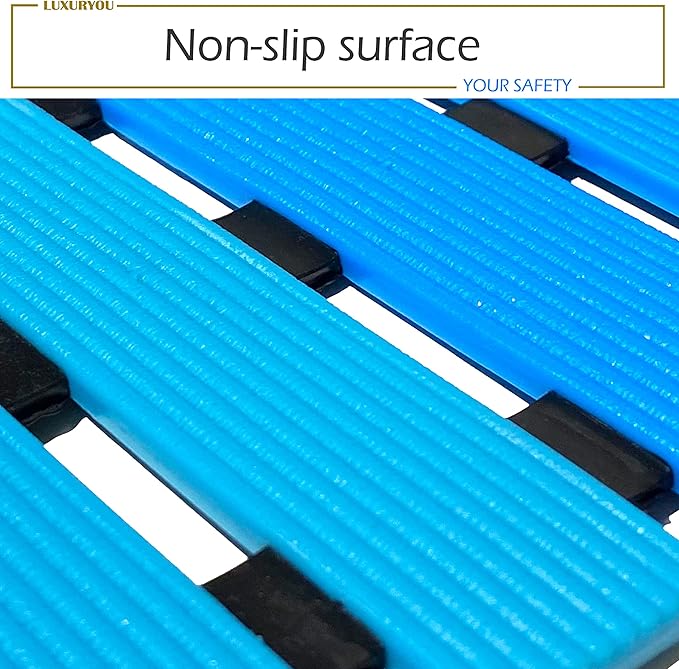 Non Slip Bathtub Mat | Double-Layered Shower Floor Mat with Suction Cups | EZ-Dry Construction | Non-Toxic, BPA, Latex, Phthalate, PVC Free (Wave)