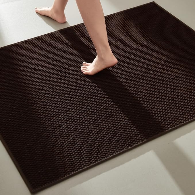 Large Bathroom Rugs Non Slip Washable Bath Rugs Super Absorbent Bathroom Rug Thin Quick Dry Low Pile Bath Mats, Brown 36"x48"