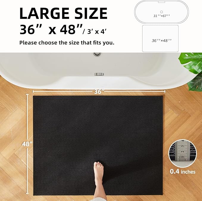 Black Large Bathroom Rugs Non Slip Washable Bath Rugs Super Absorbent Bathroom Rug Thin Quick Dry Low Pile Bath Mats, Black 36''x48''