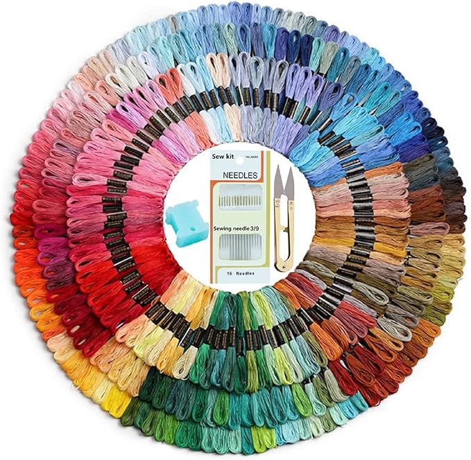 Dimensean 250 Pcs Embroidery Threads Rainbow Embroidery Floss Cross Stitch Cotton Floss Skeins Hand Craft Premium Rainbow DIY Sewing Tool Multiple Colour