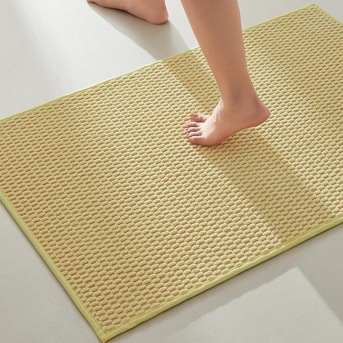 Bathroom Rugs Non Slip Washable, Super Absorbent Thin Bath Mat Quick Dry Low Pile Bathroom Rug, Yellow 24"x47"
