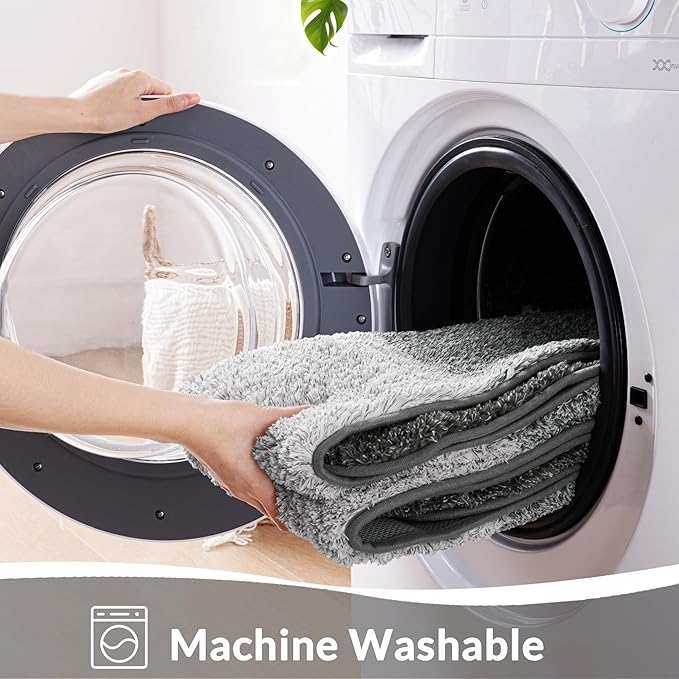 Exclusivo Mezcla Toilet Rugs U-Shaped 20x24, Extra Soft Non Slip Absorbent Water Microfiber Bath Rugs, Machine Washable Quick Dry Bath Mats for Toilet, Gradient Grey