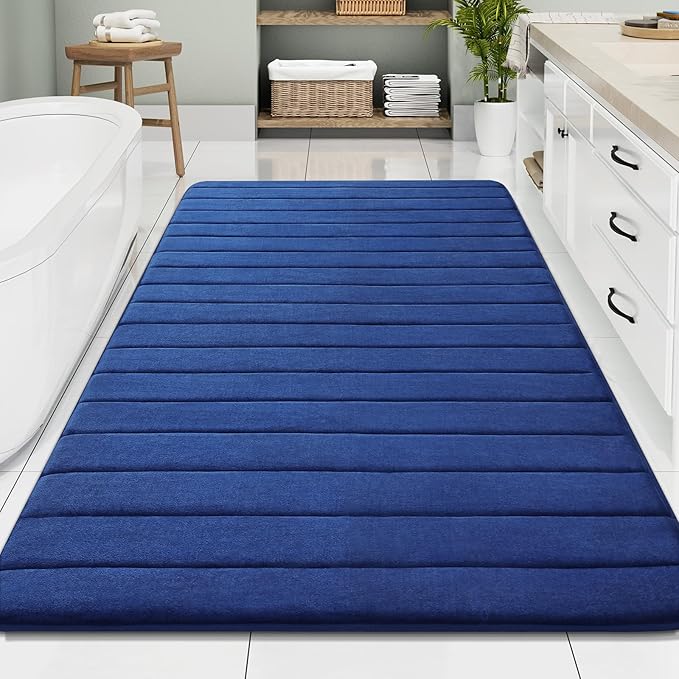 Buganda Memory Foam Bath Mat, 70" x 46", Ultra Soft and Non-Slip Bathroom Rugs, Water Absorbent and Machine Washable Bath Rug Runner for Bathroom, Shower, and Tub, Navy Blue