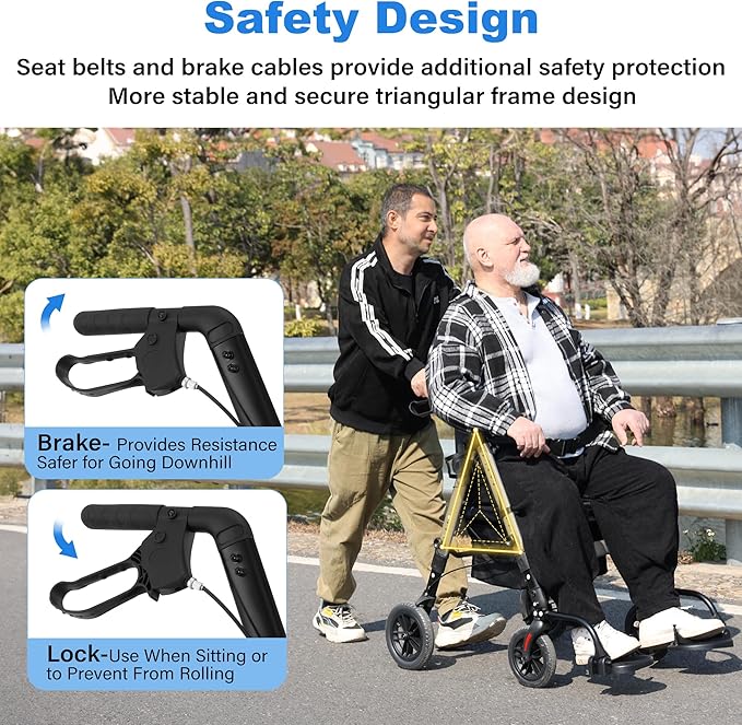 Walkers for Seniors,Heavy Duty Rollator Walker Wheelchair Combo, 2 in 1 Rollator Transport Chair with Brakes, 450 lb Rolling Walker 10" Big Wheels for All Terrain, Grey